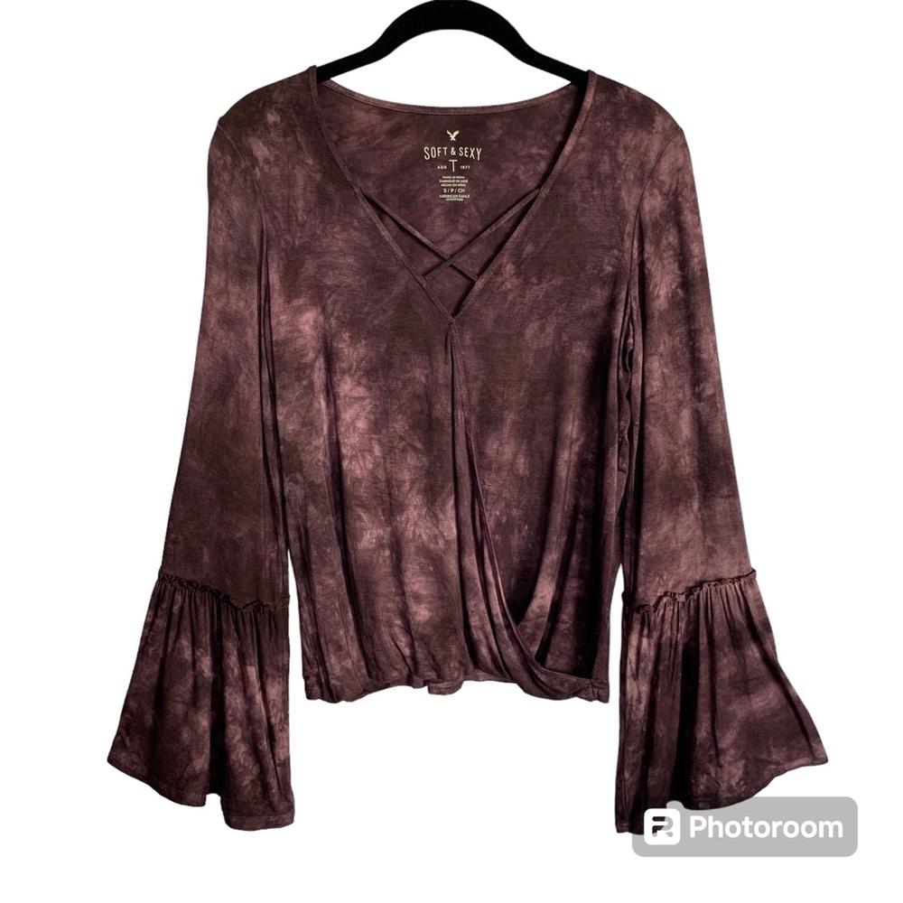 American Eagle Outfitters S Purple Tie Dye Soft & Sexy V Neck Long Sleeve Tee.